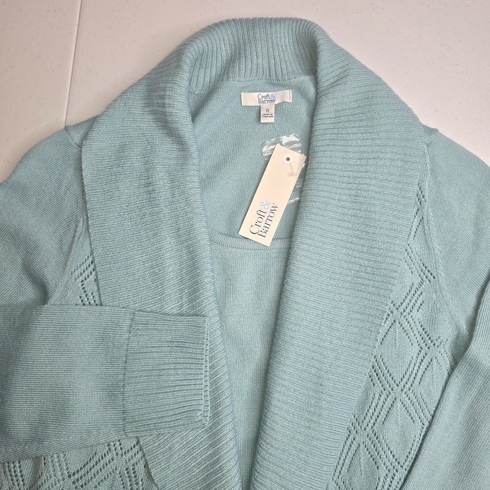 Croft‎ & Barrow Women's Large Petite Sweater With Built In Tank Top Aqua -1159